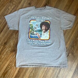 Bob Ross Ever Make Mistakes in Life Men's Gray T Shirt Size Large